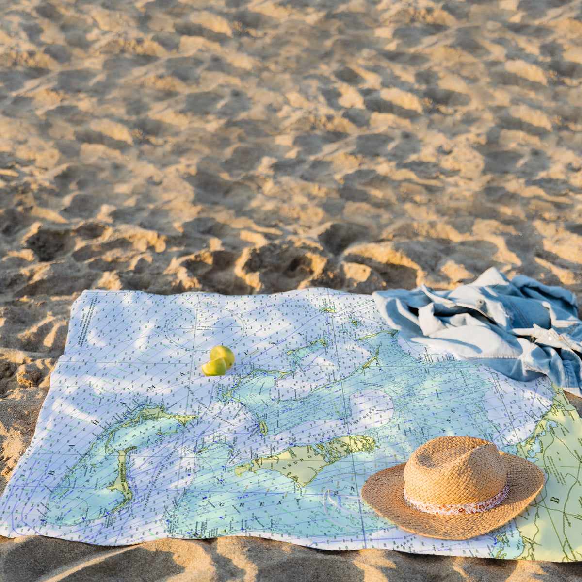 Bahamas  Map Blanket On The Beach - Florida - Printed Nautical Map Fleece Blanket - American Blanket Company