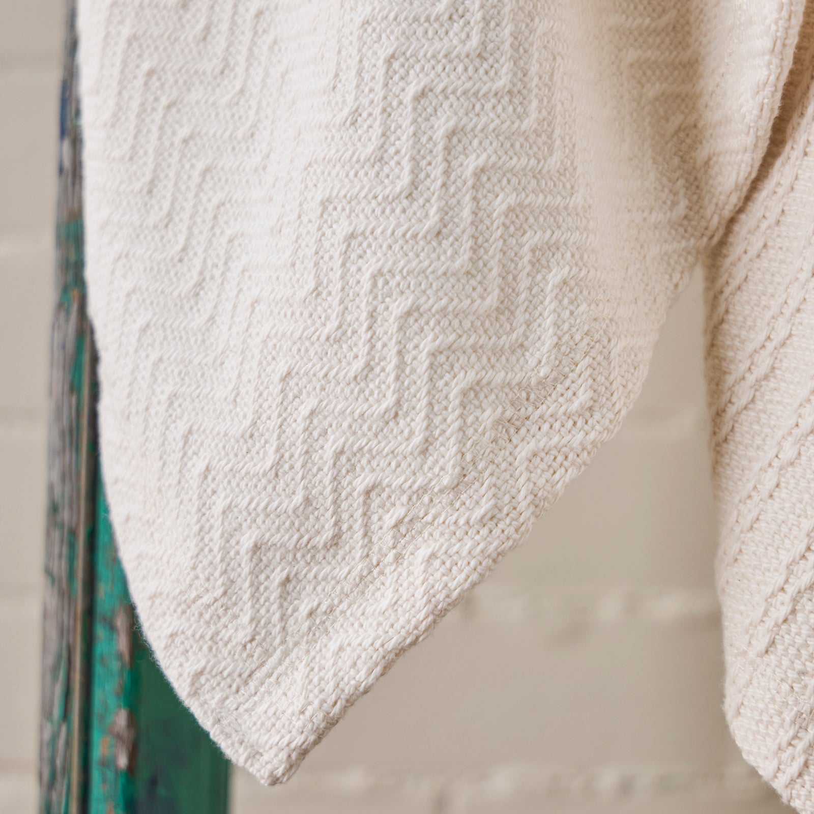 American blanket company - Chevron Weave Cotton blankets - Close up of a cream colored cotton chevron blanket