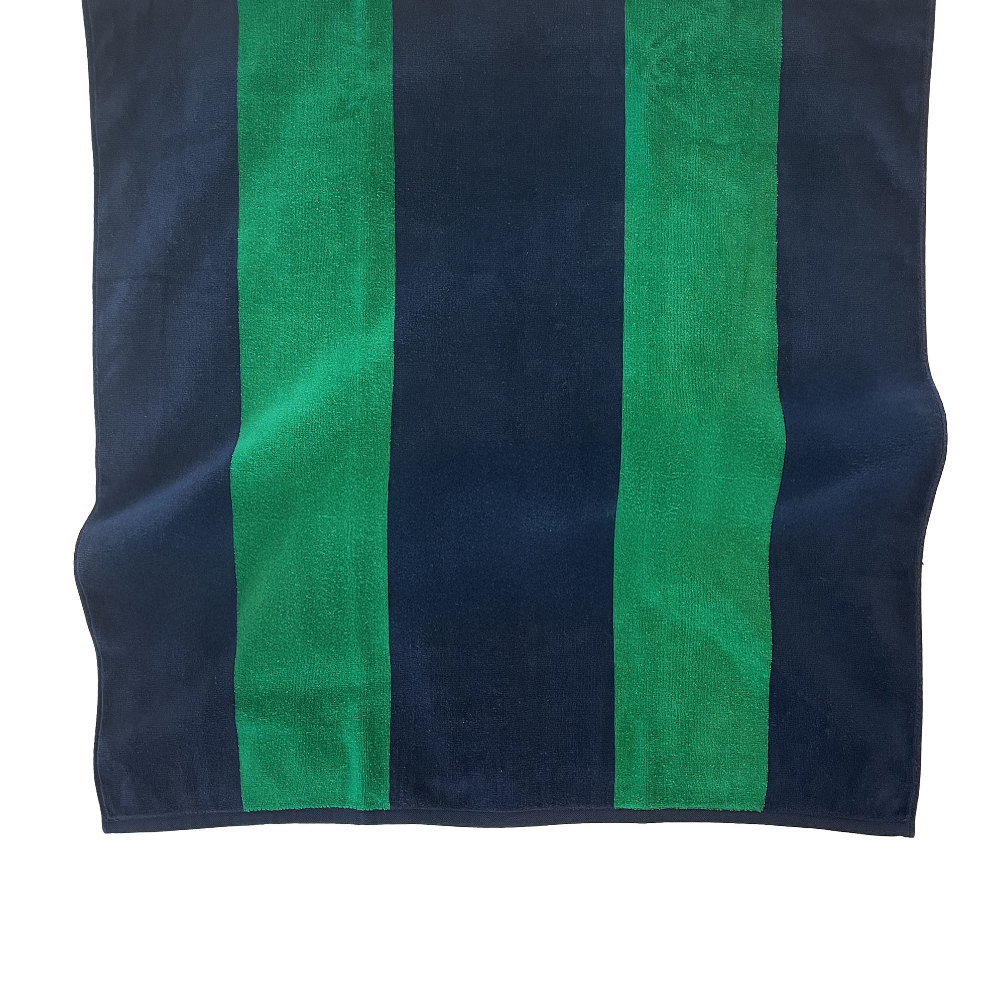 American Blanket Company - Rugby Stripe Cotton Beach Towels - Blue and green flat Rugby Striped Towel on a white background.