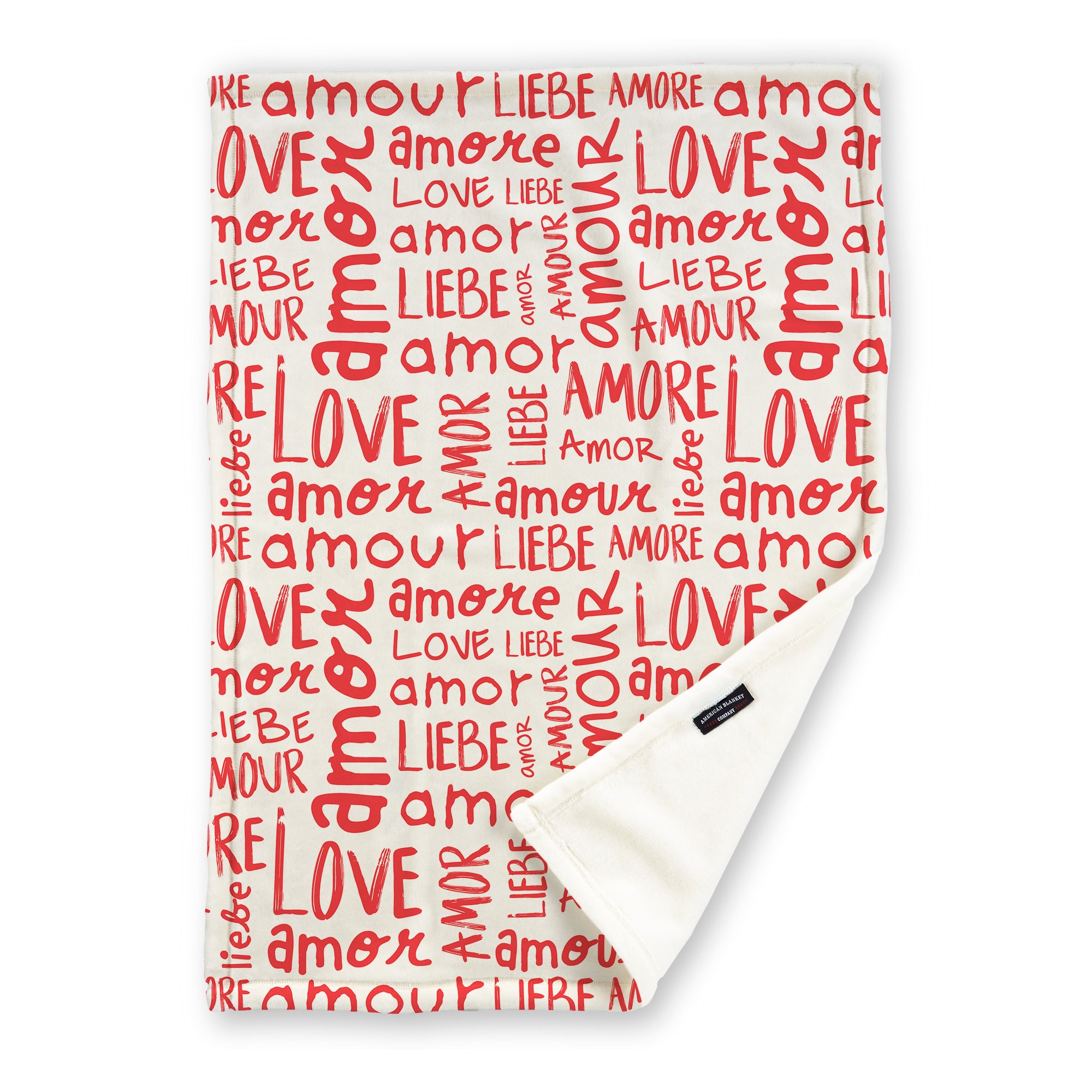 American Blanket Company - Luster Loft Fleece Printed Throw Blanket - Love languages red print