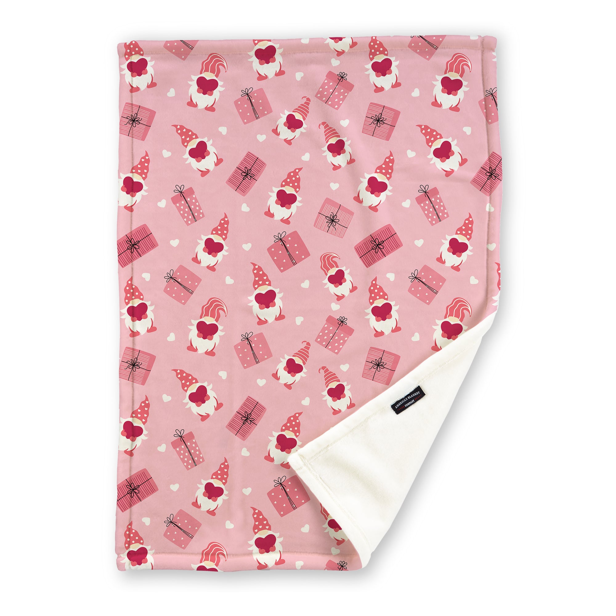 American Blanket Company - Luster Loft Fleece Printed Throw Blanket - pink gnome blanket pattern print
