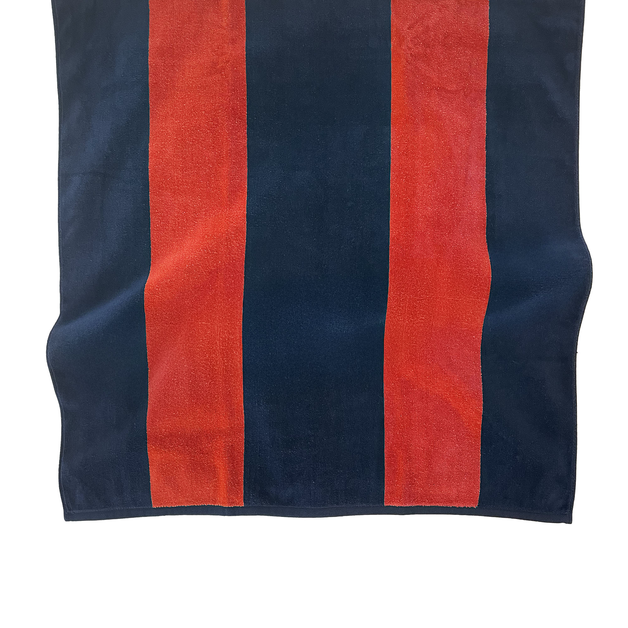American Blanket Company - Rugby Stripe Cotton Beach Towels - Blue and red flat Rugby Striped Towel on a white background.
