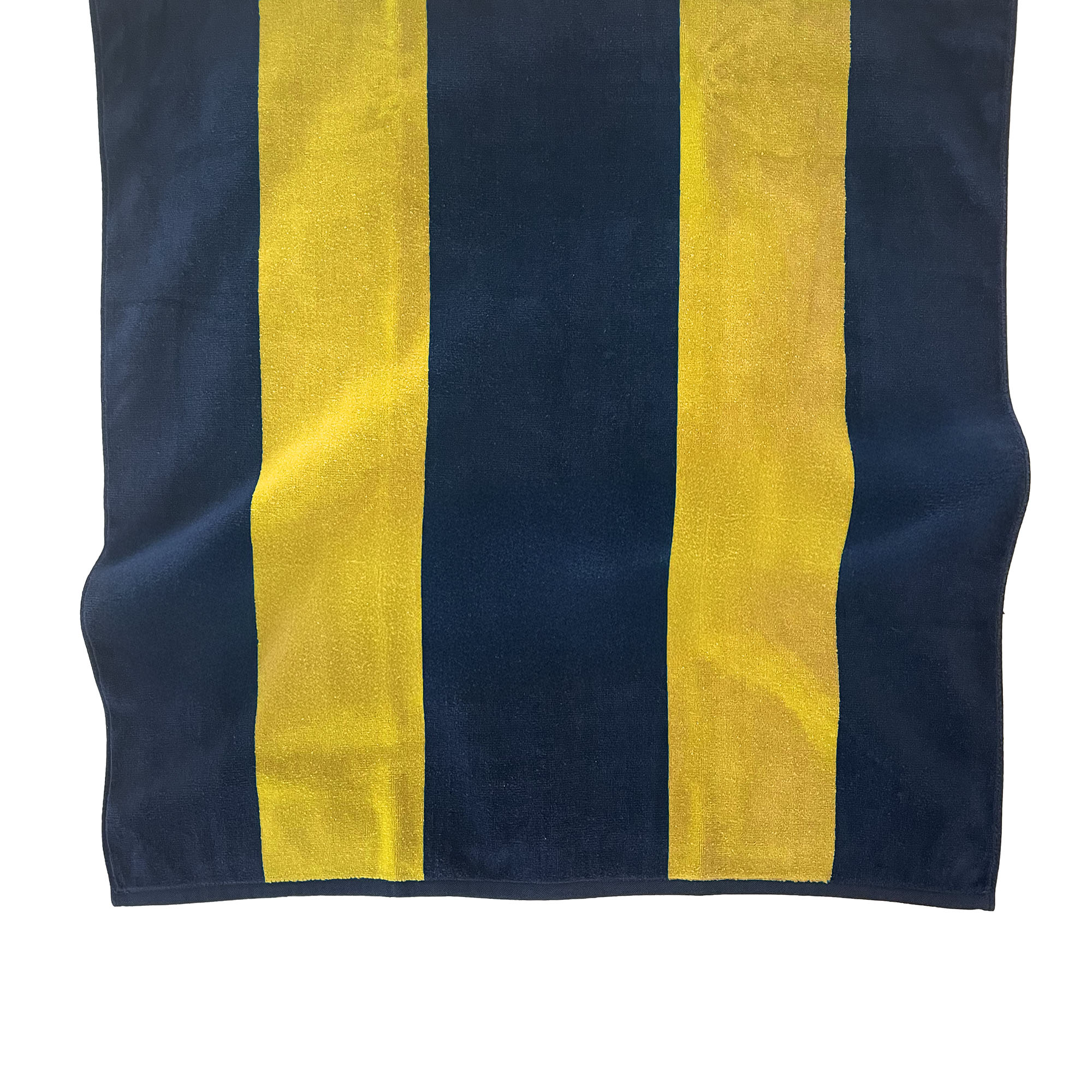 American Blanket Company - Rugby Stripe Cotton Beach Towels - Blue and yellow flat Rugby Striped Towel on a white background.