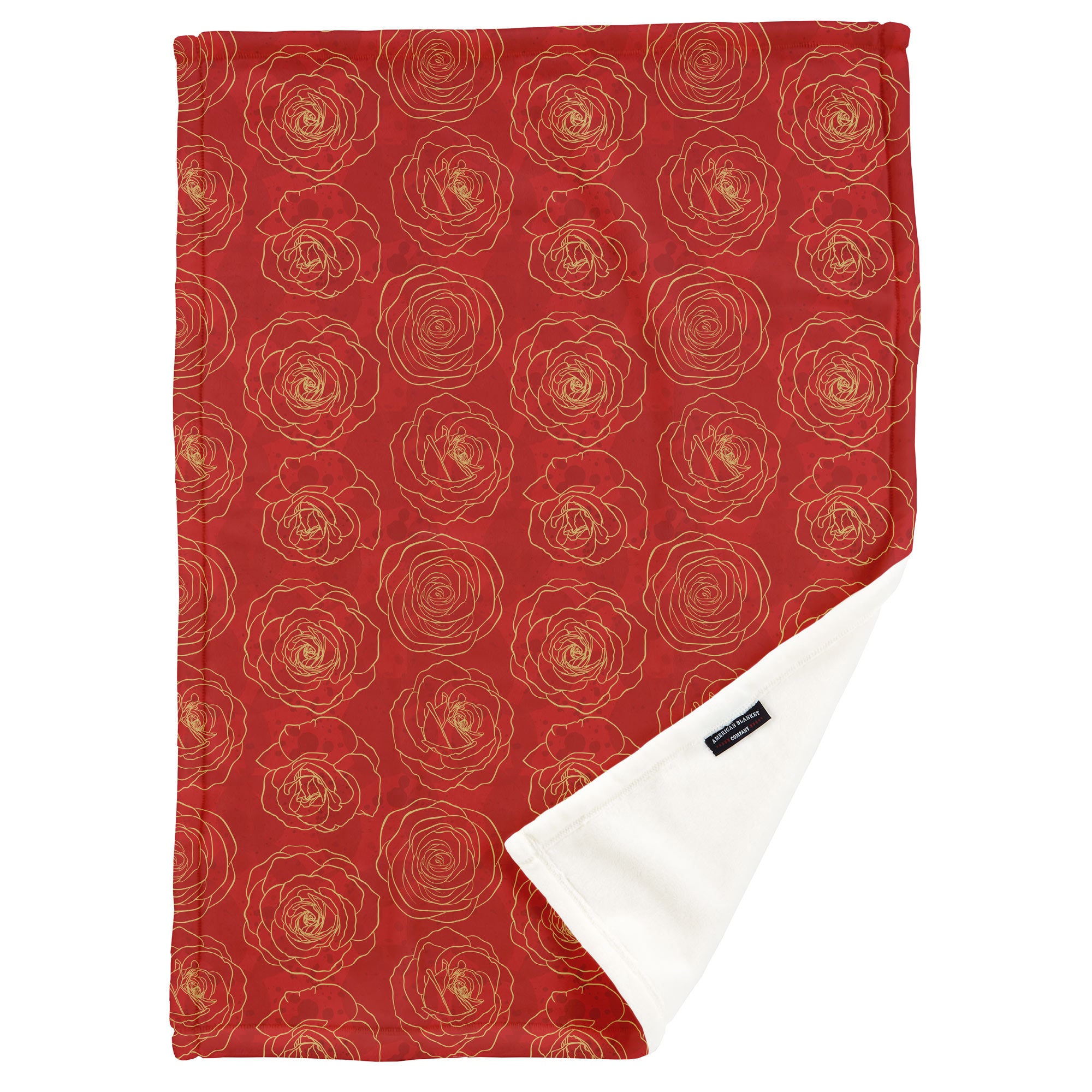   American Blanket Company - Luster Loft Fleece Printed Throw Blanket - red and gold roses pattern