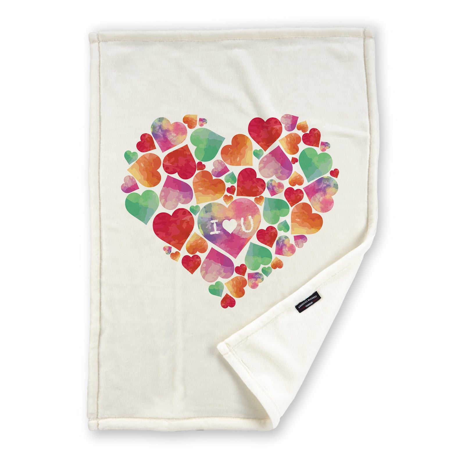 American Blanket Company - Luster Loft Fleece Printed Throw Blanket - Multi-color I love you heart blanket