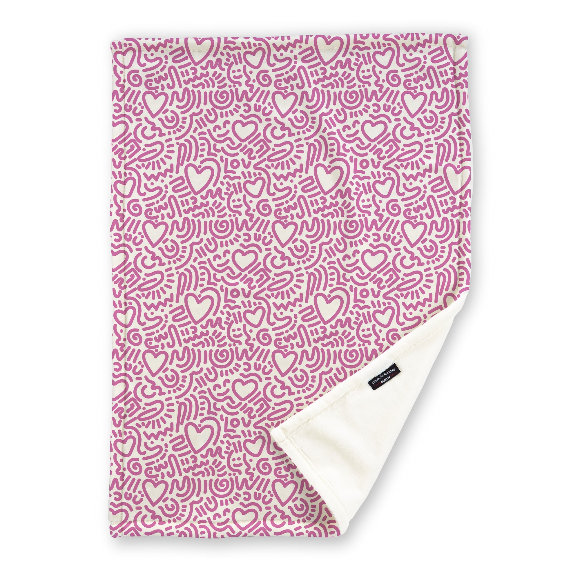 American Blanket Company - Luster Loft Fleece Printed Throw Blanket - Herring Style pattern hearts pink blanket