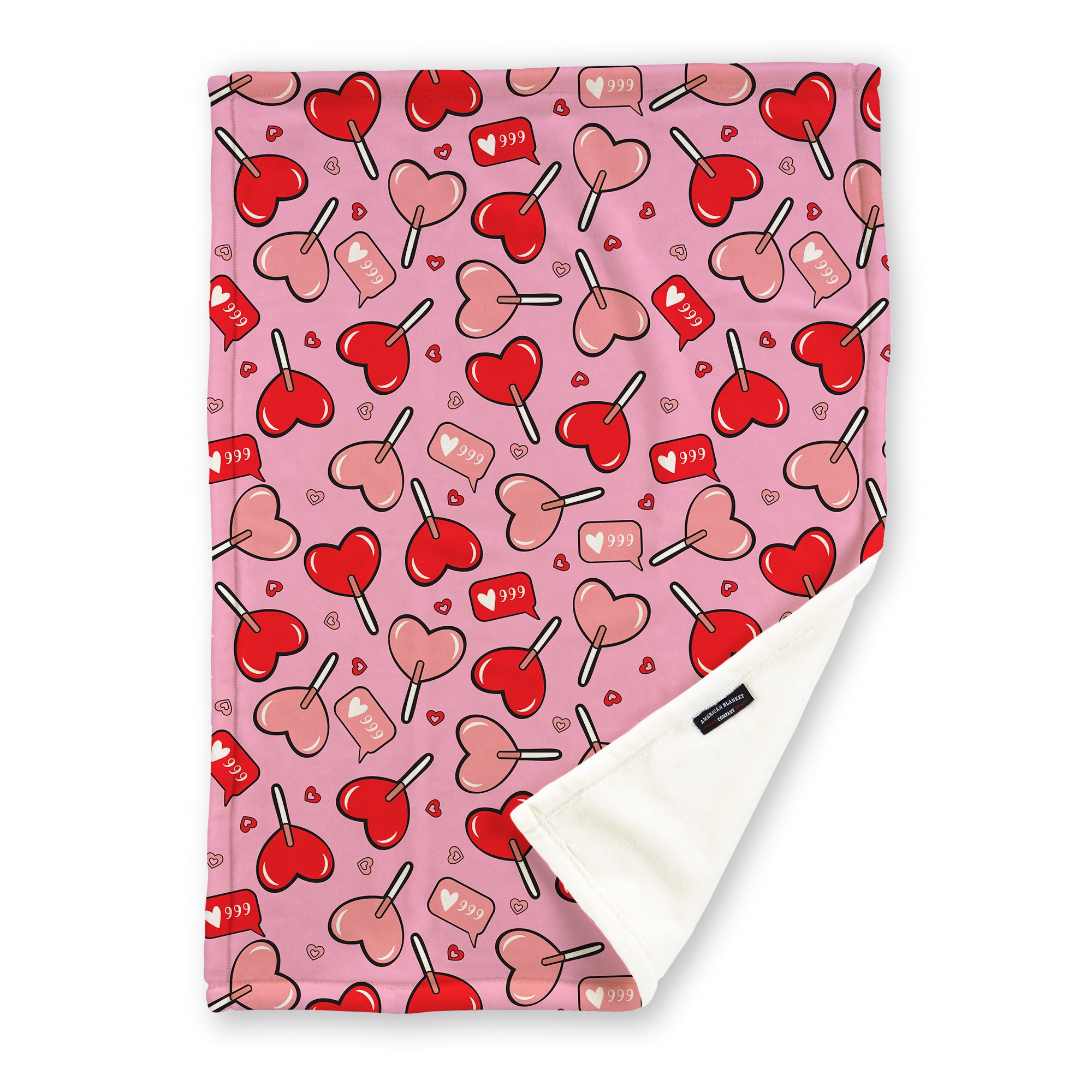 American Blanket Company - Luster Loft Fleece Printed Throw Blanket - Lolipop and likes pattern with pink and red print