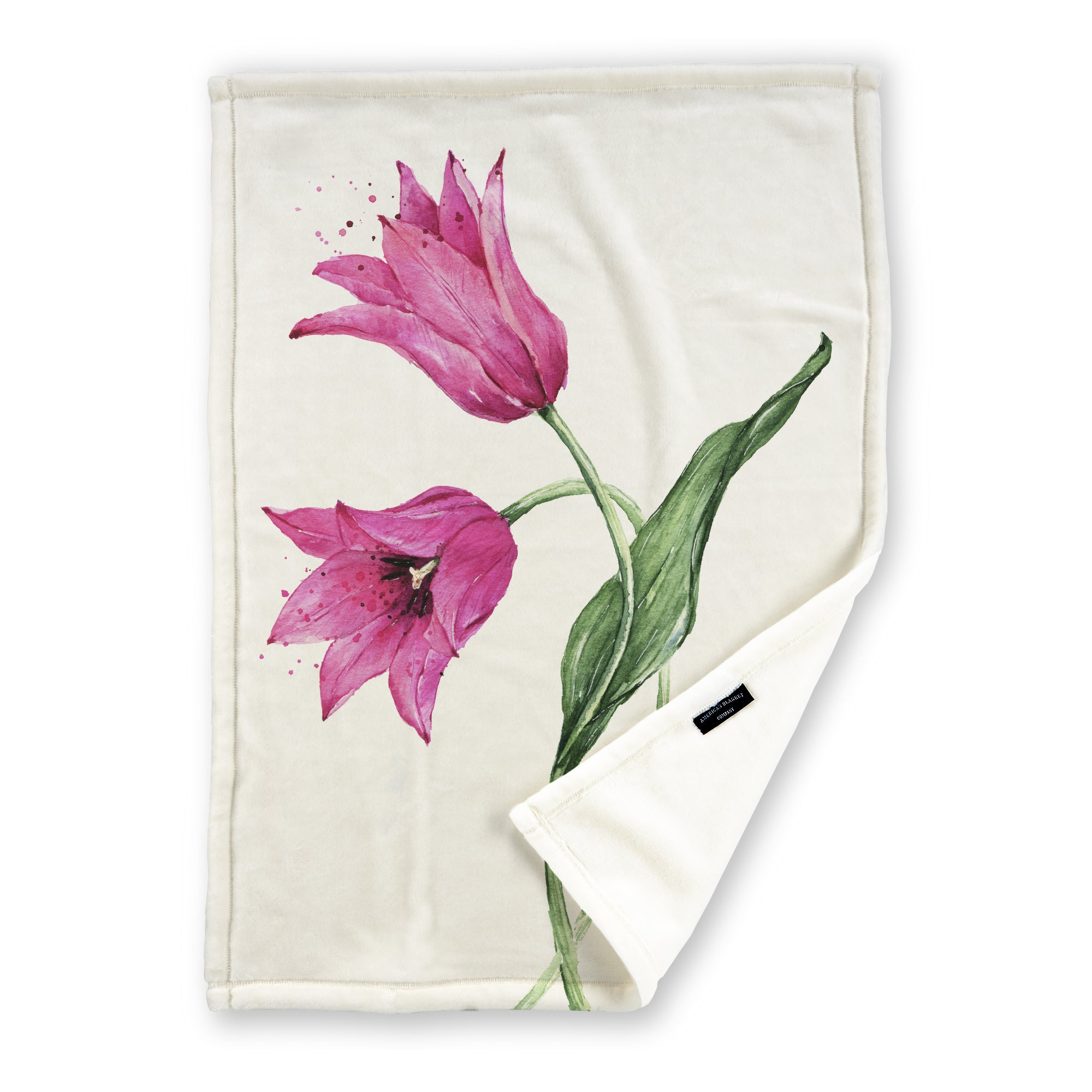 American Blanket Company - Fleece Blanket Printed Pink Tulip Blanket