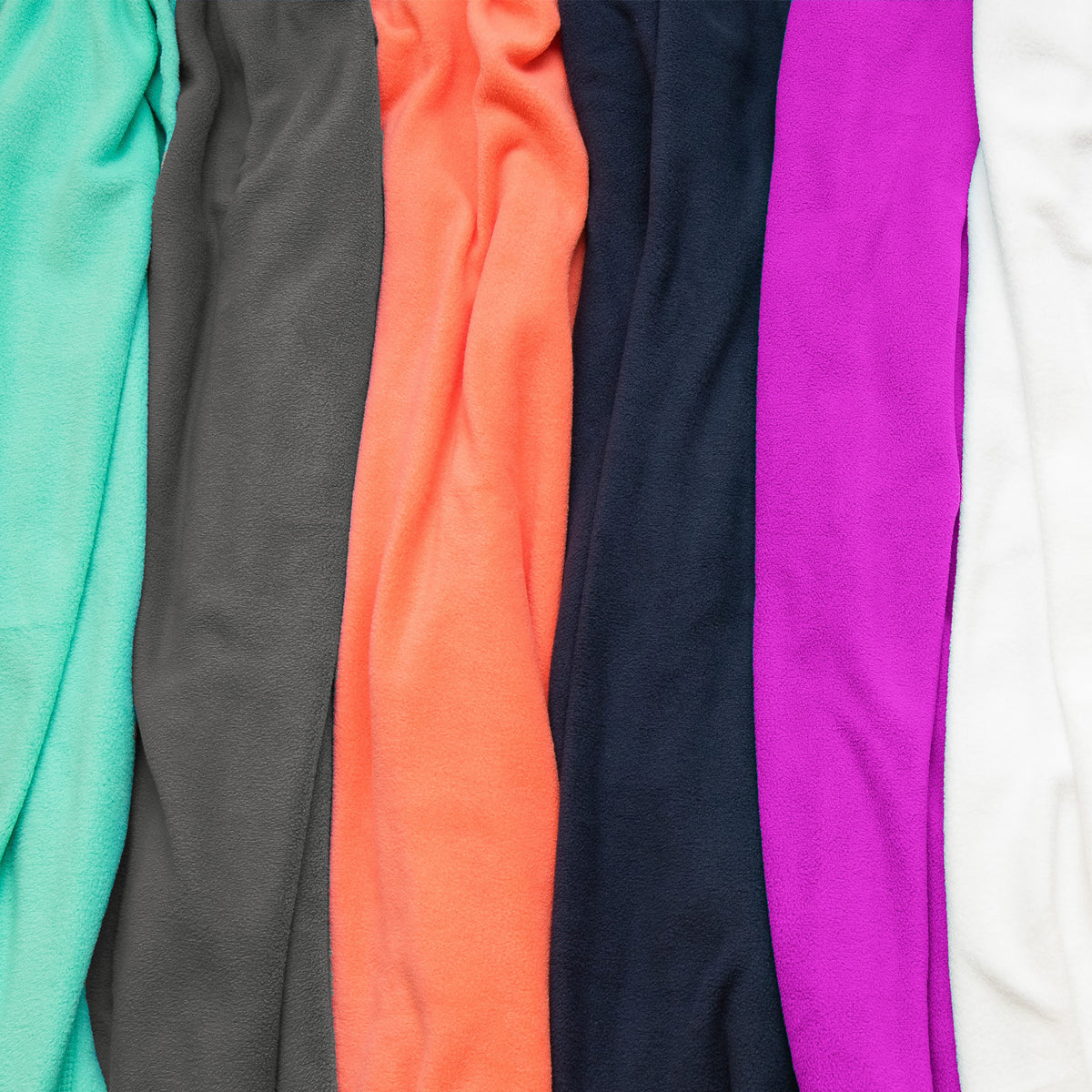Mint Green, Gray, Coral Orange, Indigo, Pink and White Fleece Fabrics