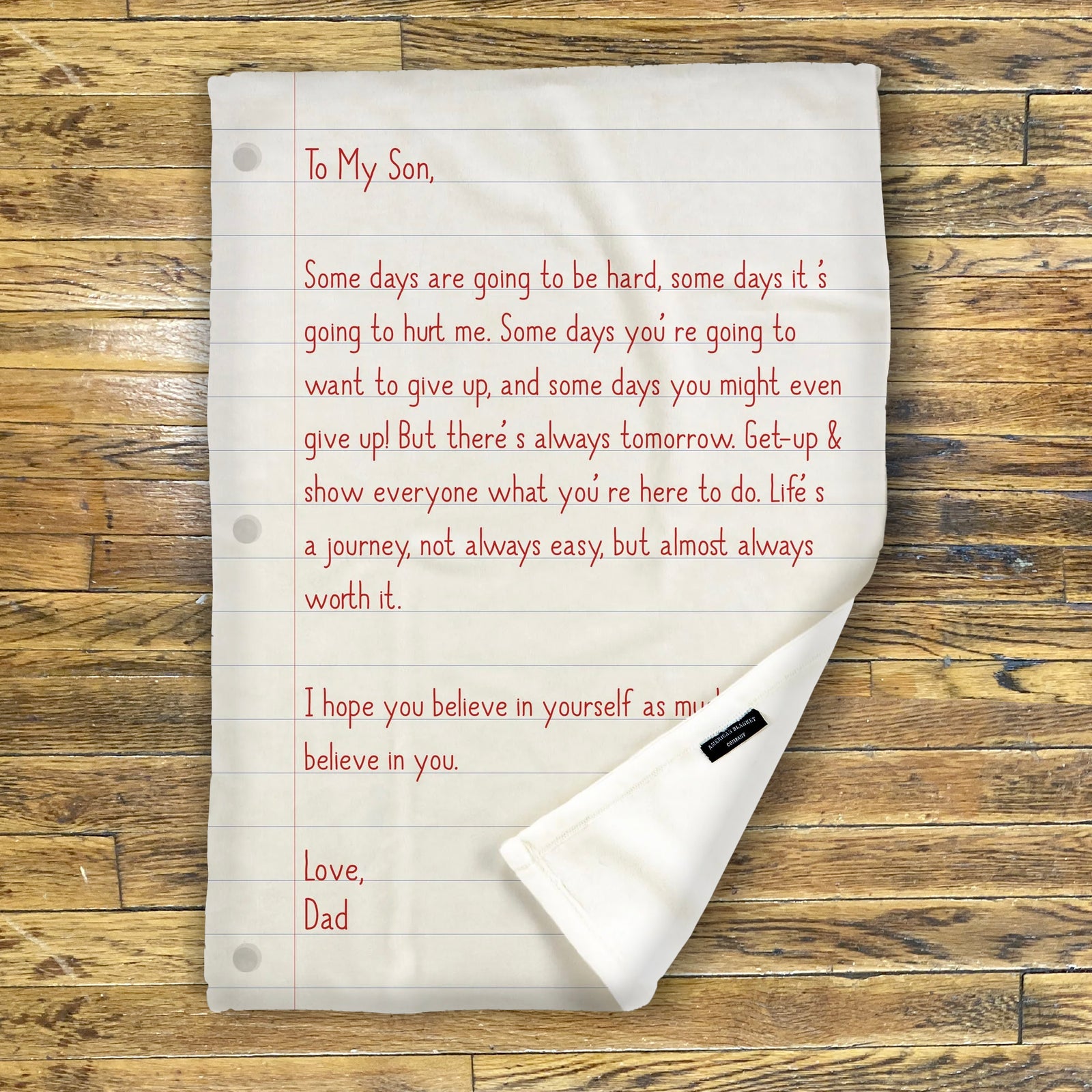 American Blanket Company - Letter to Son from dad Fleece Blanket - Luster Loft Fleece Blanket - Printed Blanket 