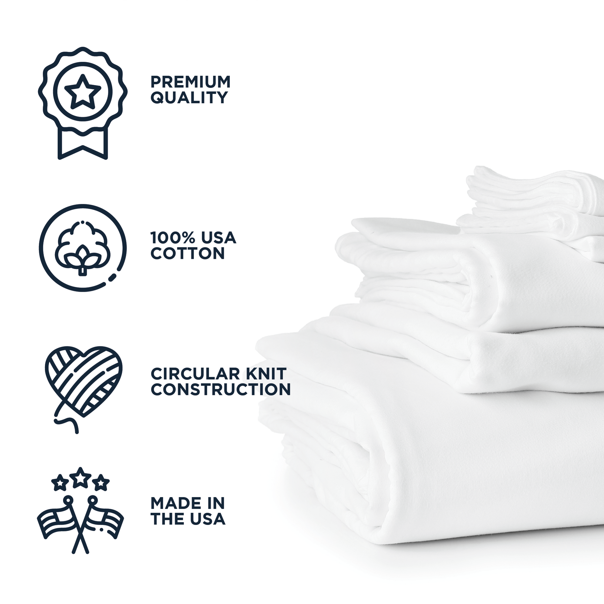 American Blanket Company - 100% Cotton Sheets Made In USA - infographic PREMIUM QUALITY
100% USA COTTON
CIRCULAR KNIT CONSTRUCTION
MADE IN THE USA