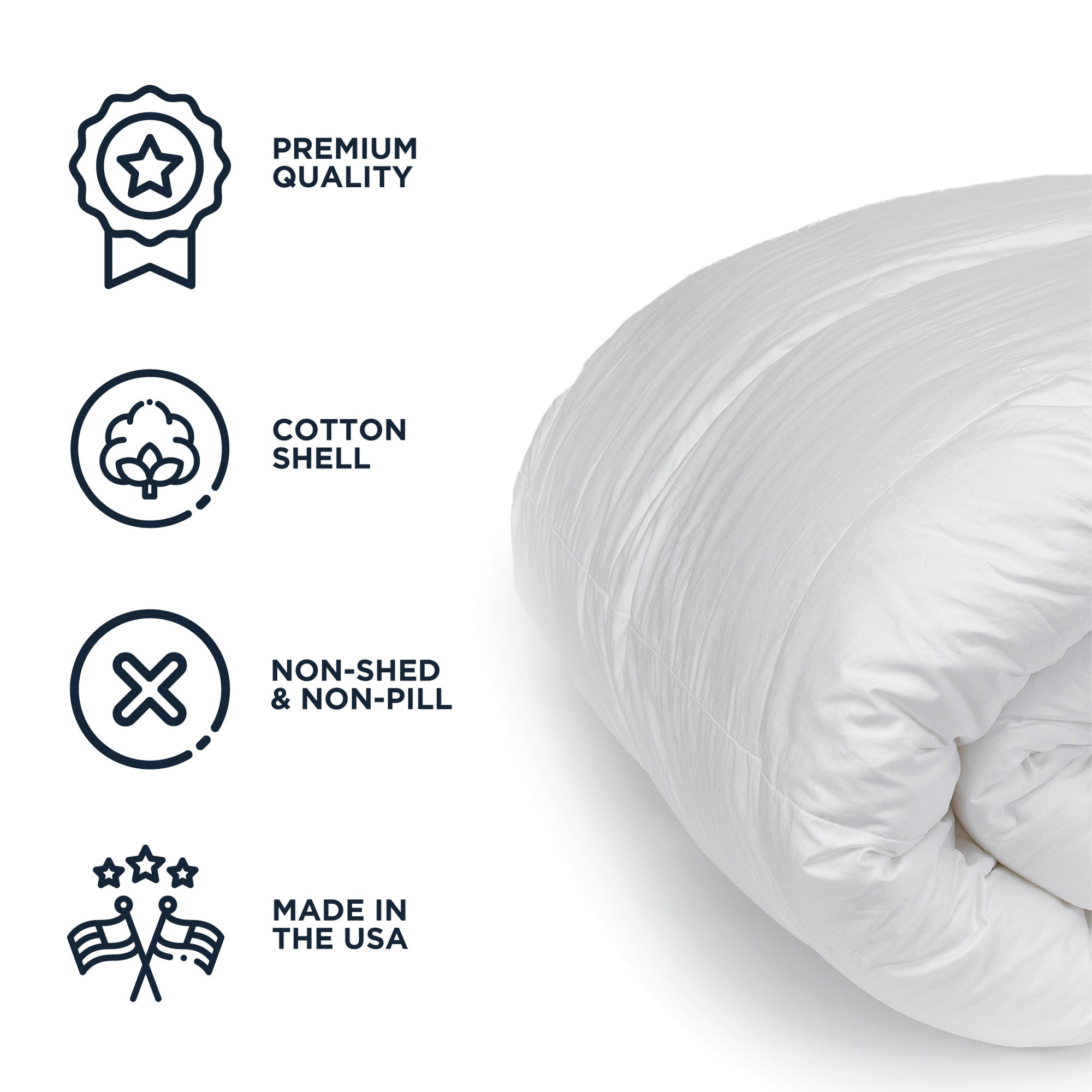 American Blanket Company - Luxury Hypoallergenic comforter - PREMIUM QUALITY
COTTON SHELL
NON-SHED
& NON-PILL
MADE IN THE USA