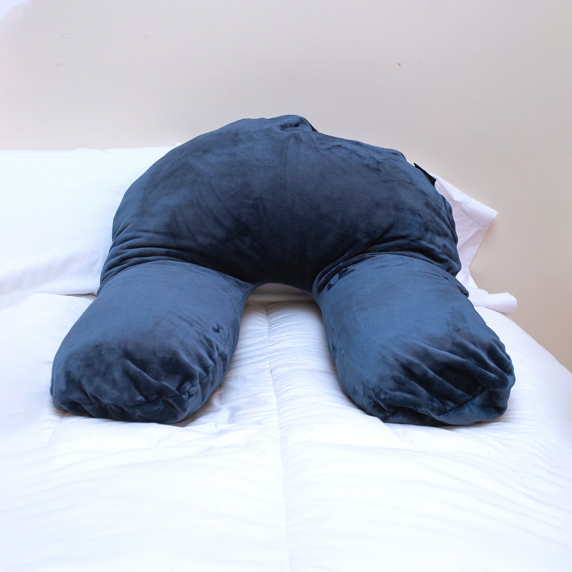  American Blanket Company - Fleece Bolster Pillow - Atlantic Blue Luster Loft Bolster Pillow isolated on bed