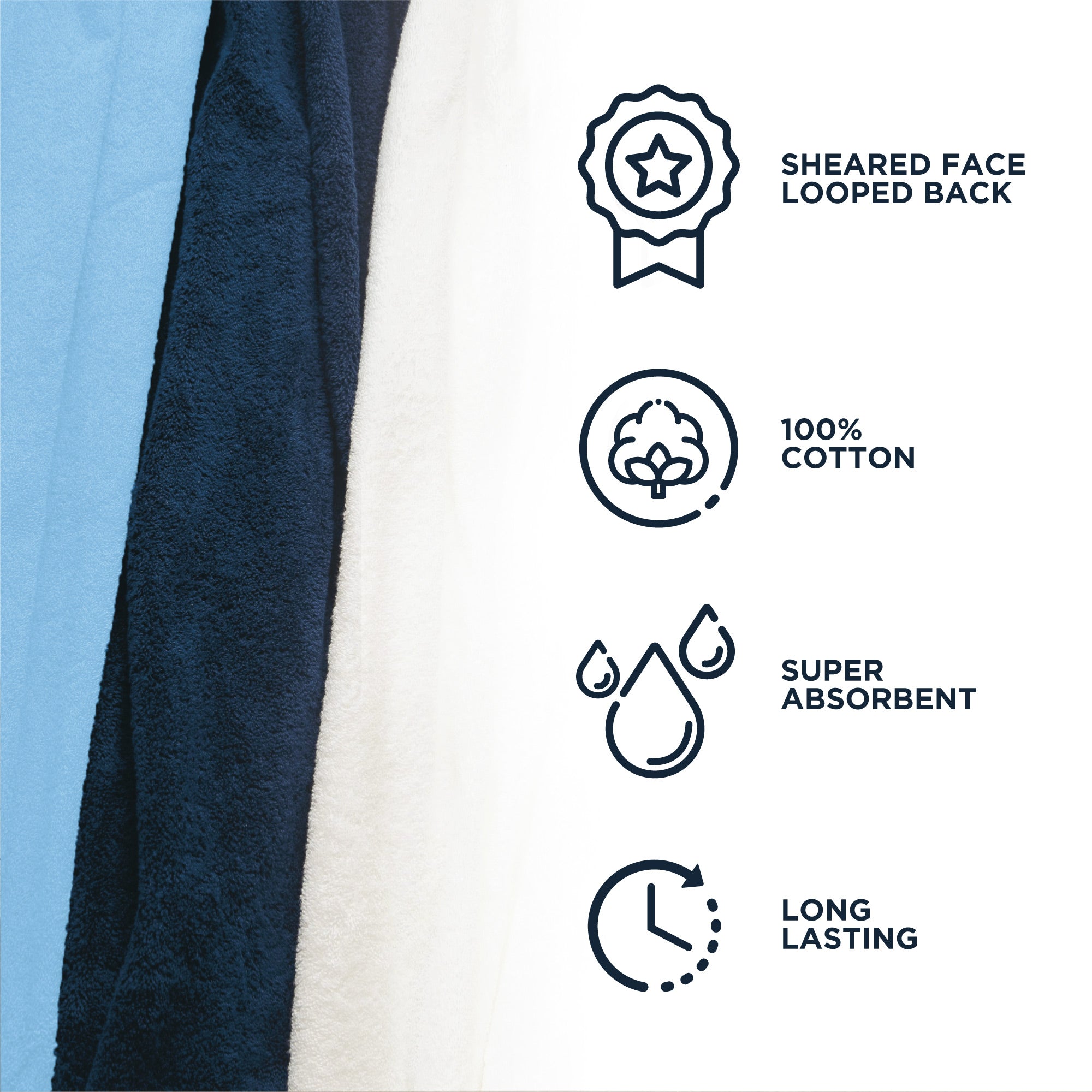 American Blanket Company - 100% Cotton Colorful Cotton Towesl - sheared face looped back
100%
COTTON
SUPER
ABSORBENT
LONG
LASTING