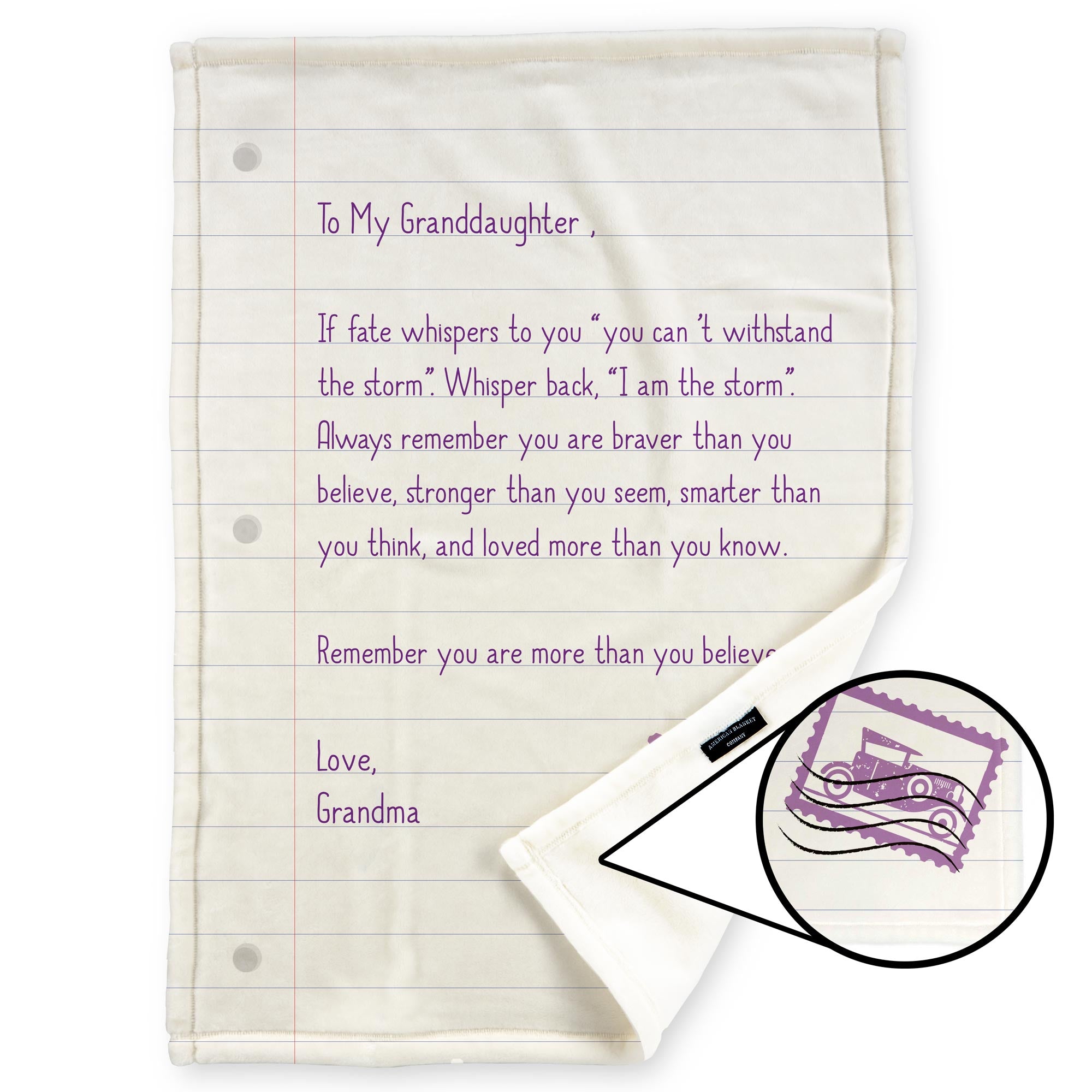 American Blanket Company - Letter to granddaughter from grandma Fleece Blanket - Luster Loft Fleece Blanket - Printed Blanket 