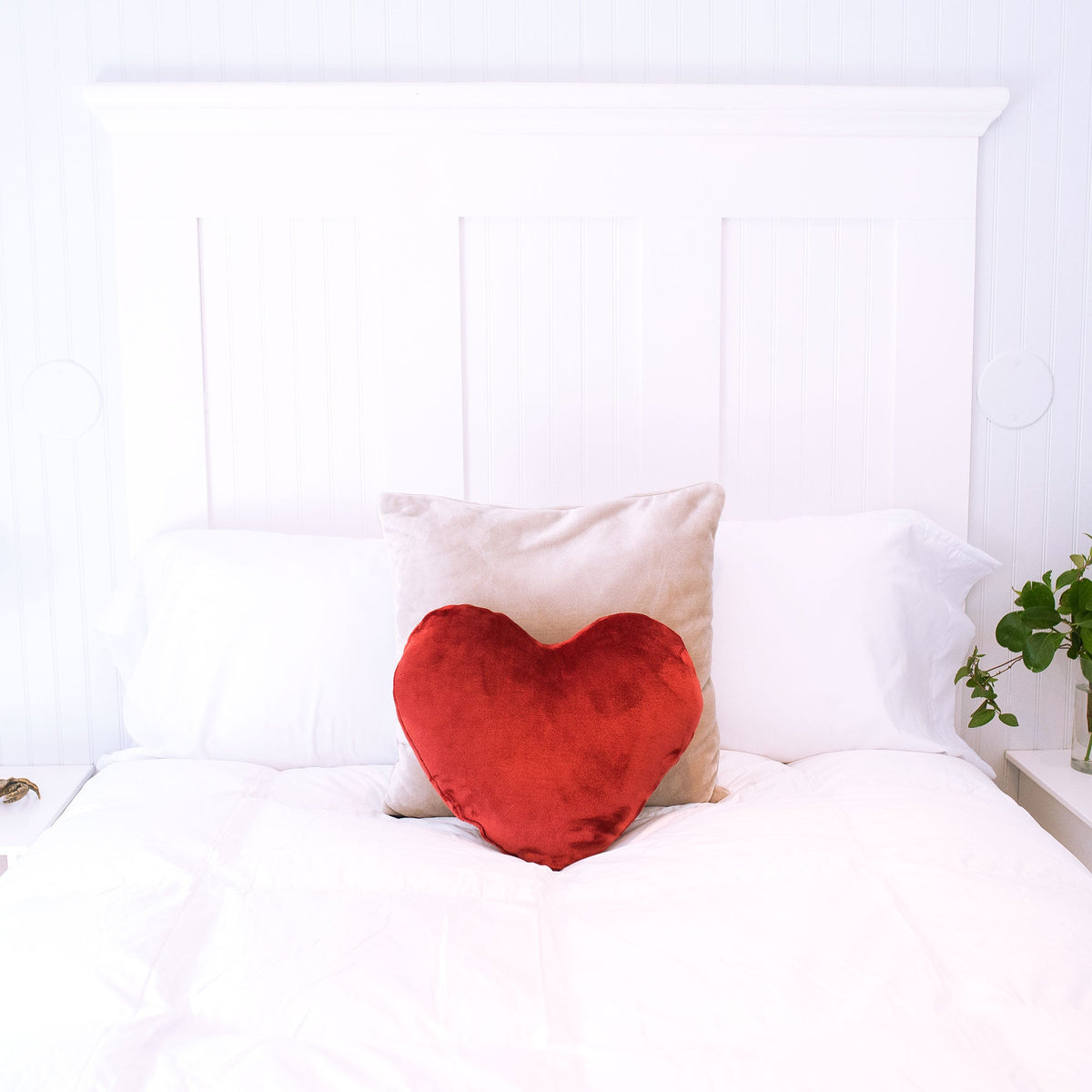luster loft fleece throw pillow on white bed - luster loft fleece heart pillow - Luster Loft Fleece - American Blanket Company