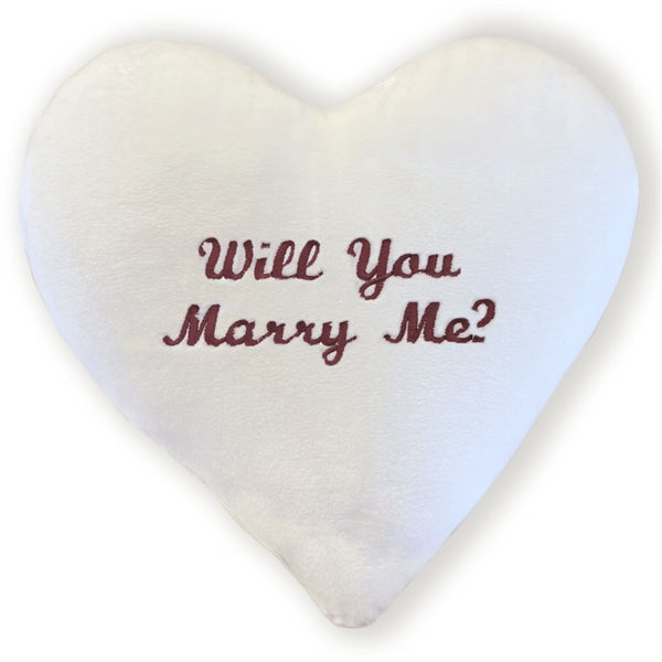 American Blanket Company - luster loft fleece heart pillows - "will you marry me?" embroidered heart pillow