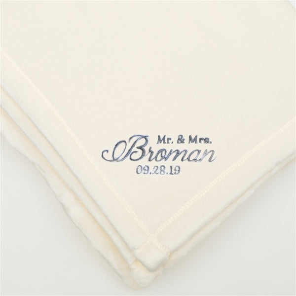 American Blanket Company - Luster Loft Fleece Throw Blankets - Embroidered Wedding blankets initials with date
