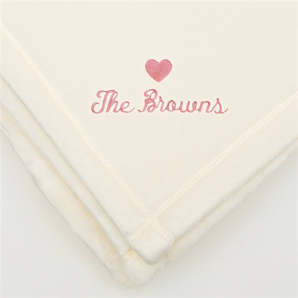 American Blanket Company - Luster Loft Fleece Throw Blankets - Embroidered Wedding blankets heart with last name