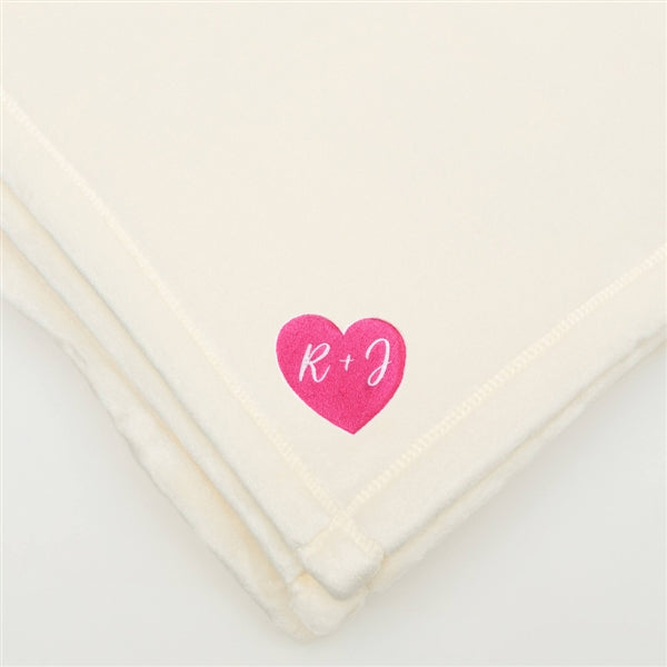 American Blanket Company - Luster Loft Fleece Throw Blankets - Embroidered Wedding blankets heart with initials
