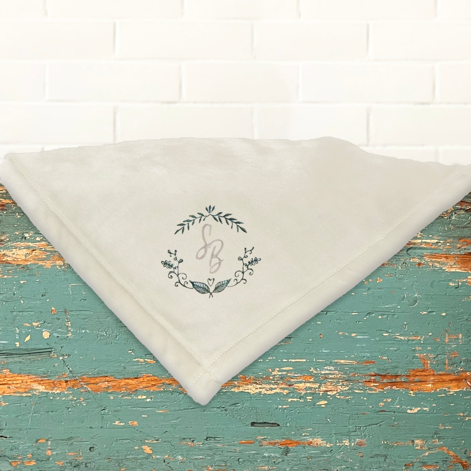 American Blanket Company - Luster Loft Fleece Throw Blankets - Embroidered Wedding blankets with ivy and initials