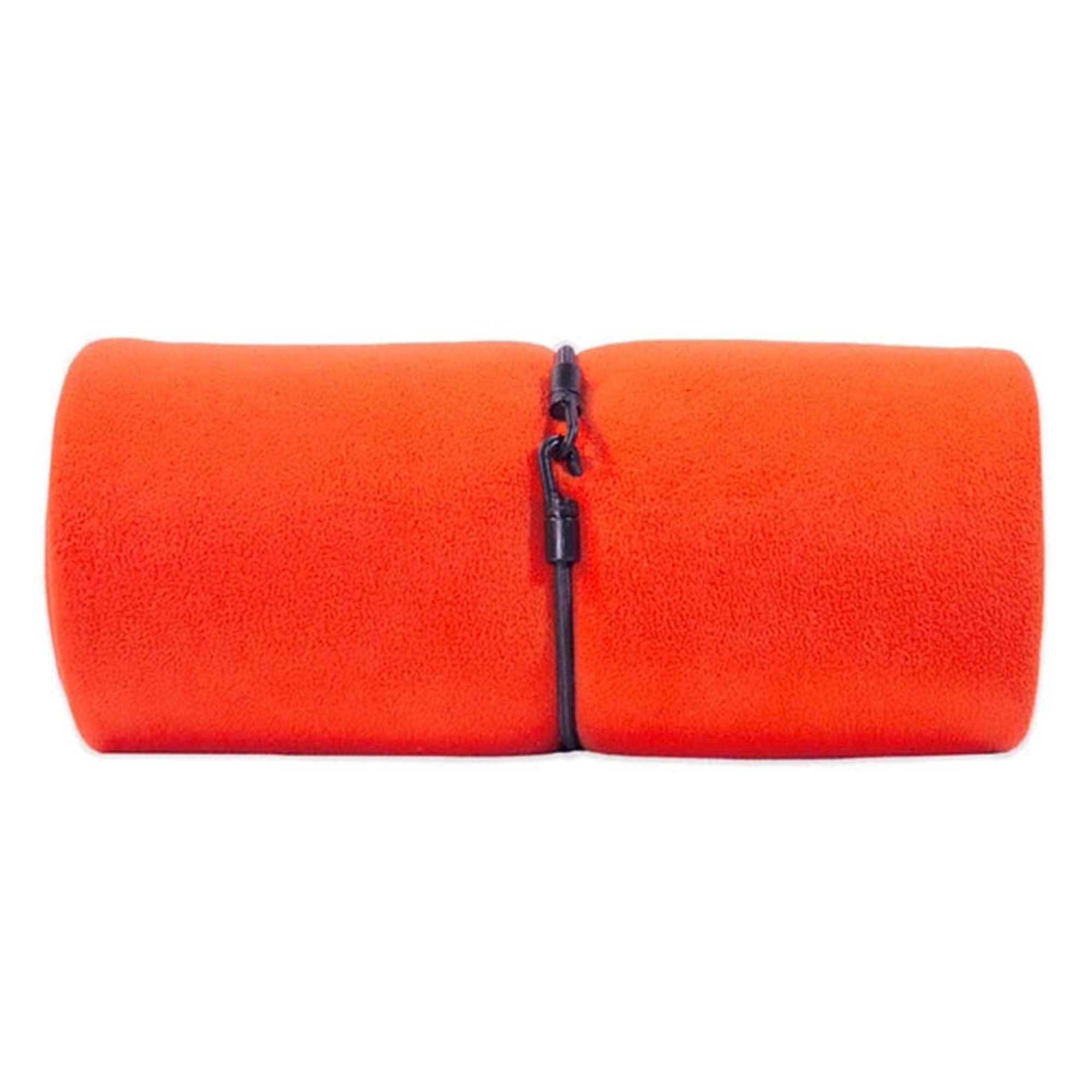 American Blanket Company - Emergency Blanket - Peaceful Touch high-vis orange with bungee cord wrap.