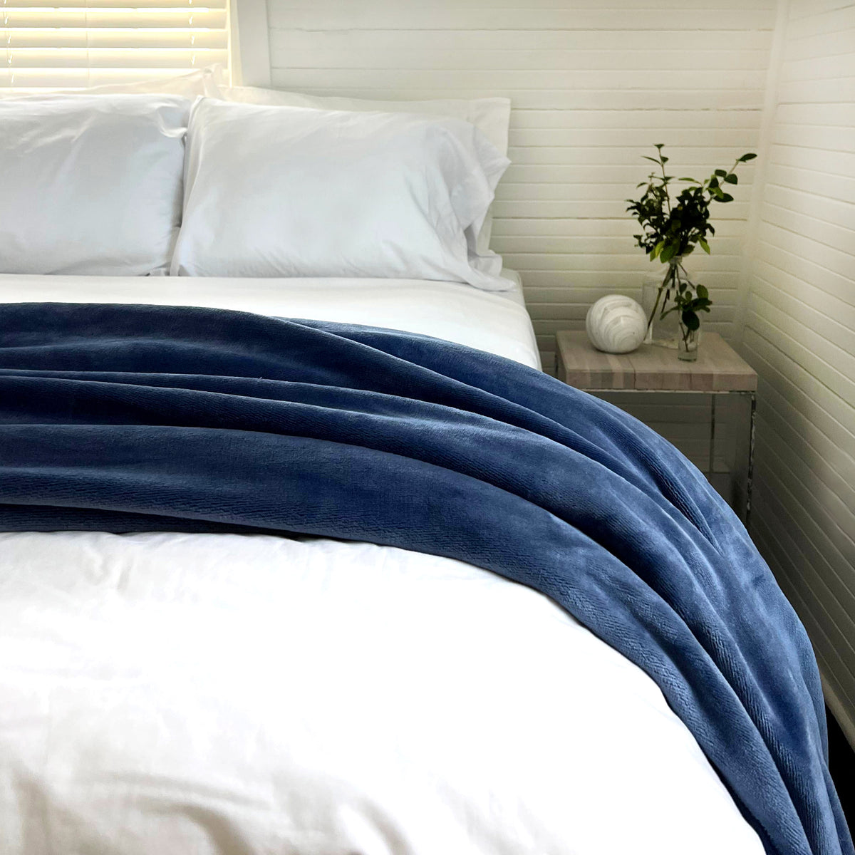 Blue Luster Loft Blanket on bed - Fleece Blankets - Luster Loft - American Blanket Company