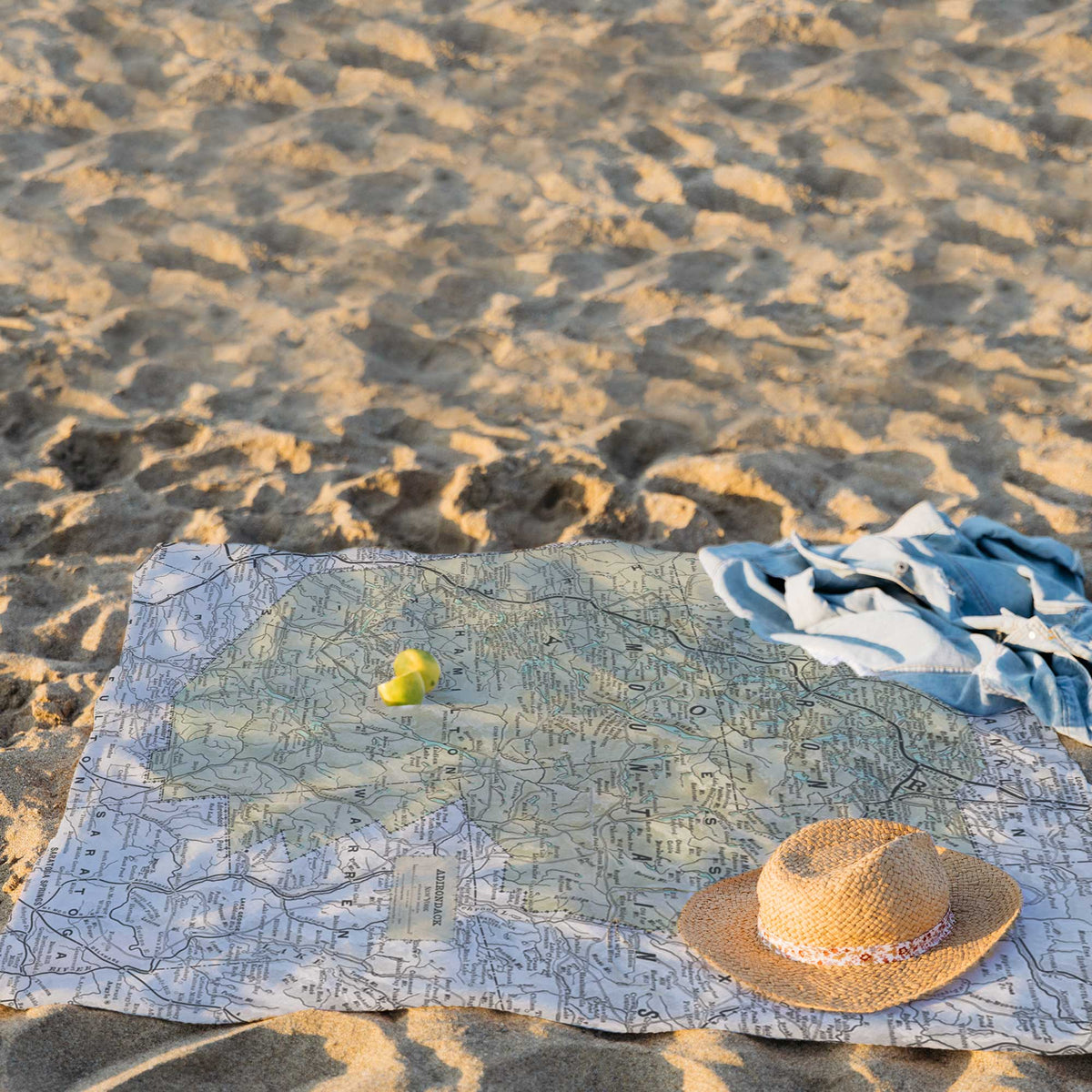 Adirondacks Map Blanket On Beach - New York State - Printed Nautical Map Fleece Blanket - American Blanket Company