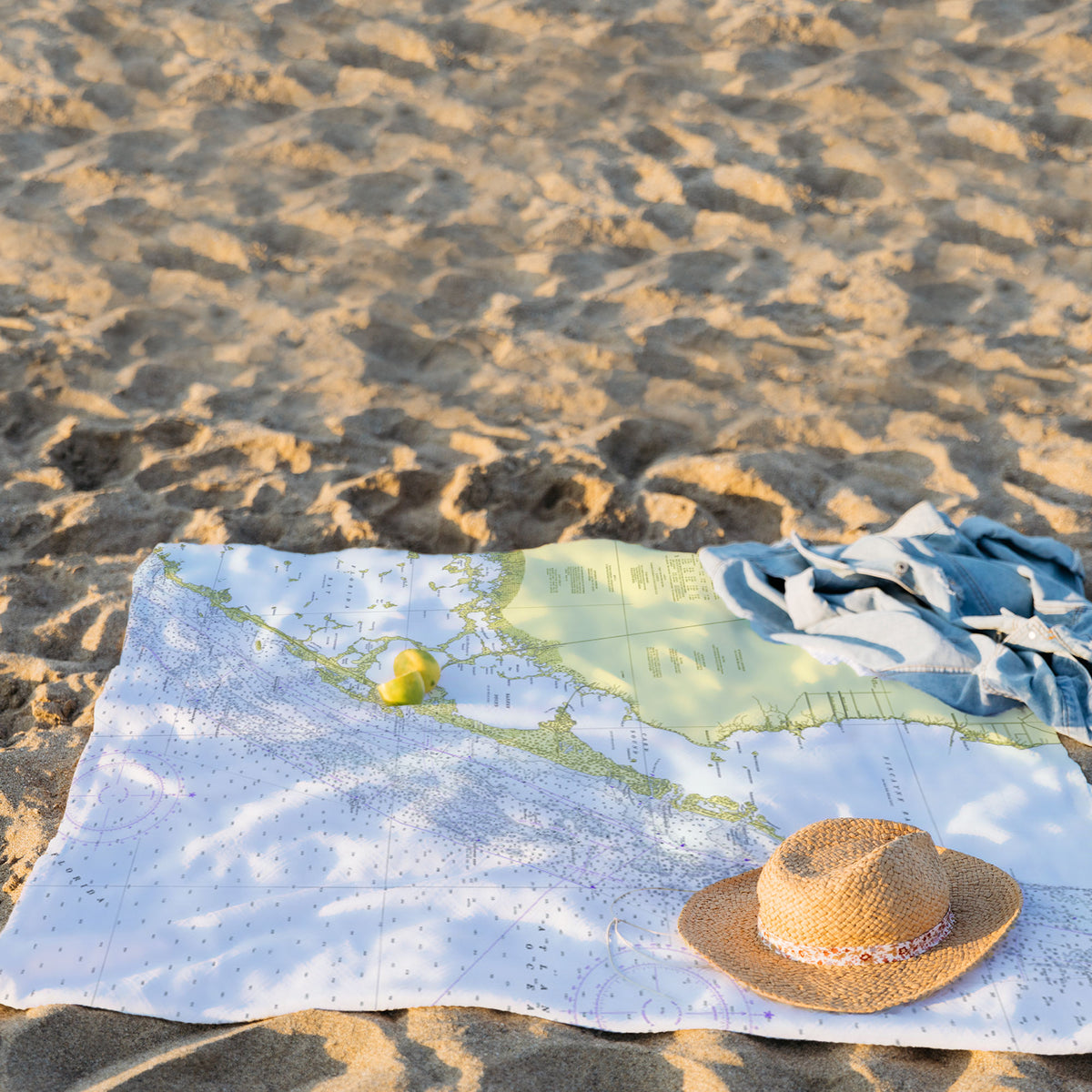 Key Largo Map Blanket On The Beach - Florida - Printed Nautical Map Fleece Blanket - American Blanket Company