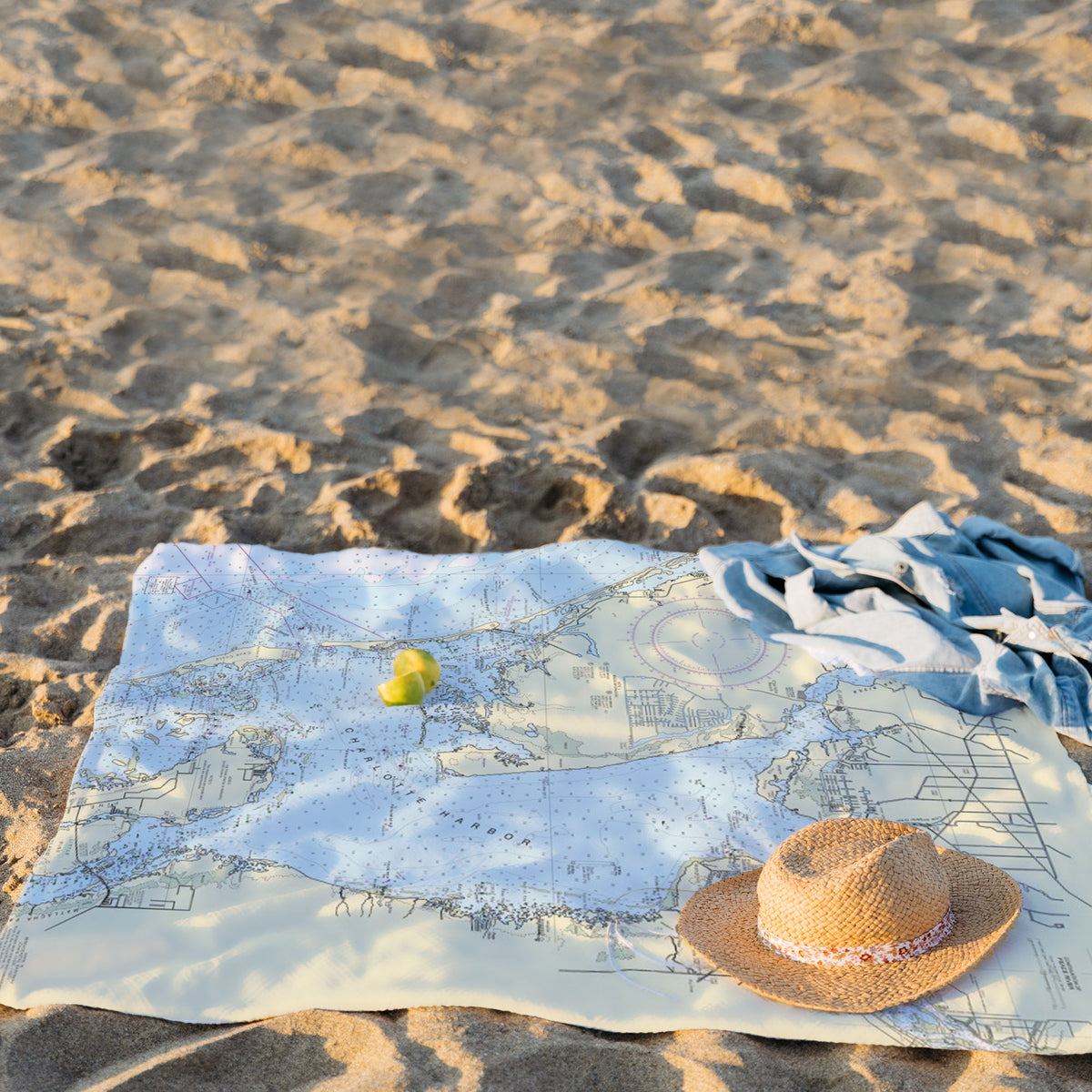 Punta Gorda Charlotte Harbor Map Blanket On The Beach - Florida - Printed Nautical Map Fleece Blanket - American Blanket Company