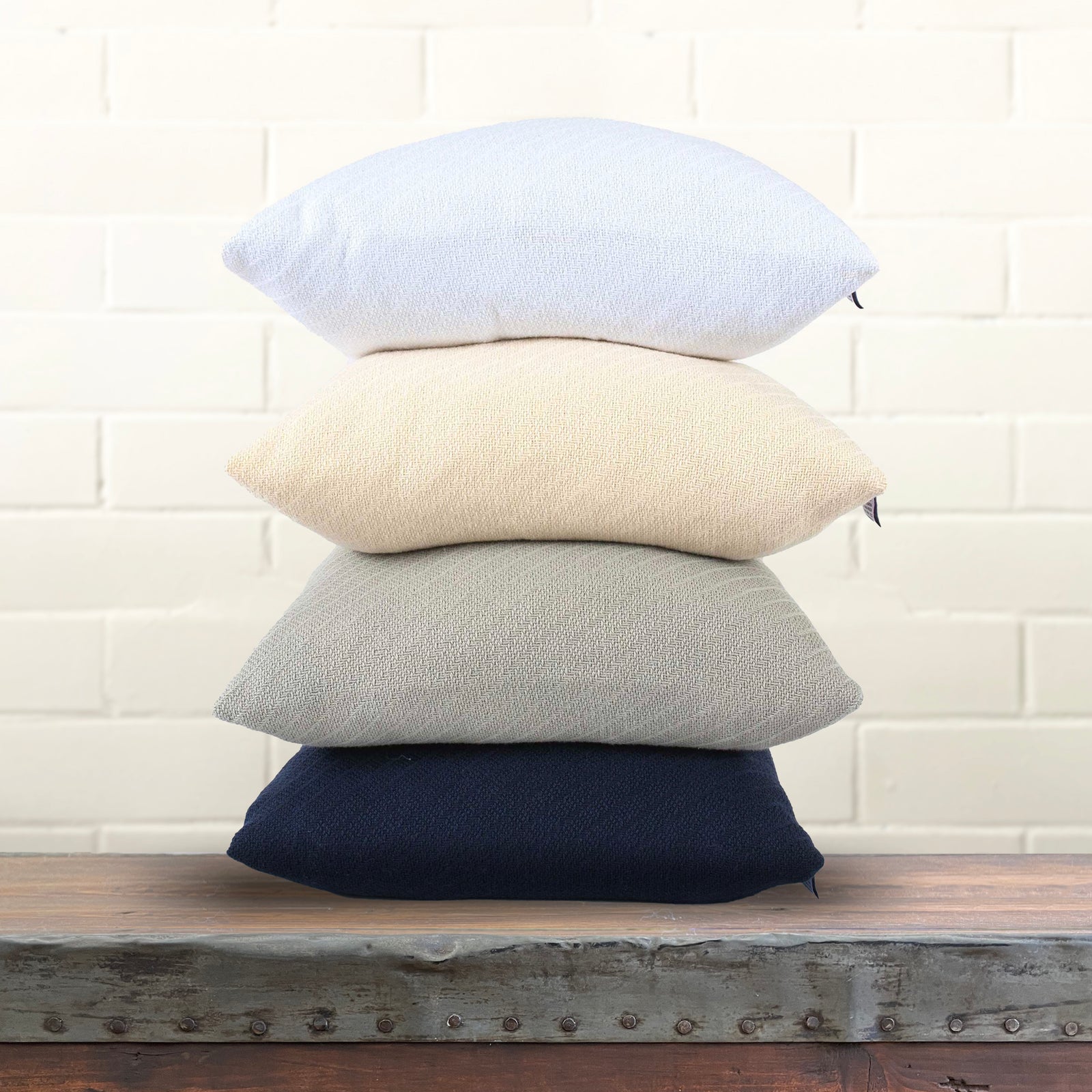 American Blanket Company - Cotton Throw Pillows -  Stacked Cotton Throw Pillows ordered from white-beige-gray-navy