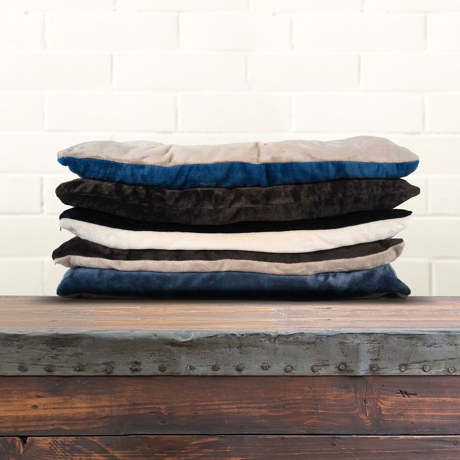 American Blanket Company - Luster Loft Fleece Pet Bed Lounger - stack of multicolored pet bed loungers